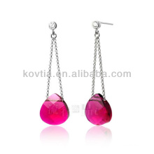 Charming ruby jewelry for ladies long 925 silver chain earrings